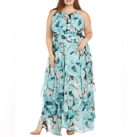 R&M Richards Dresses & Skirts - R & M RICHARDS Keyhole Handkerchief Hem Maxi Dress, Size 18W or 22W New w/ Tag